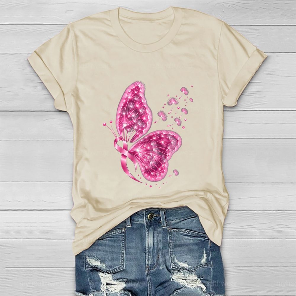 Pink Dandelion Ribbon Butterfly Healthwear T-shirt