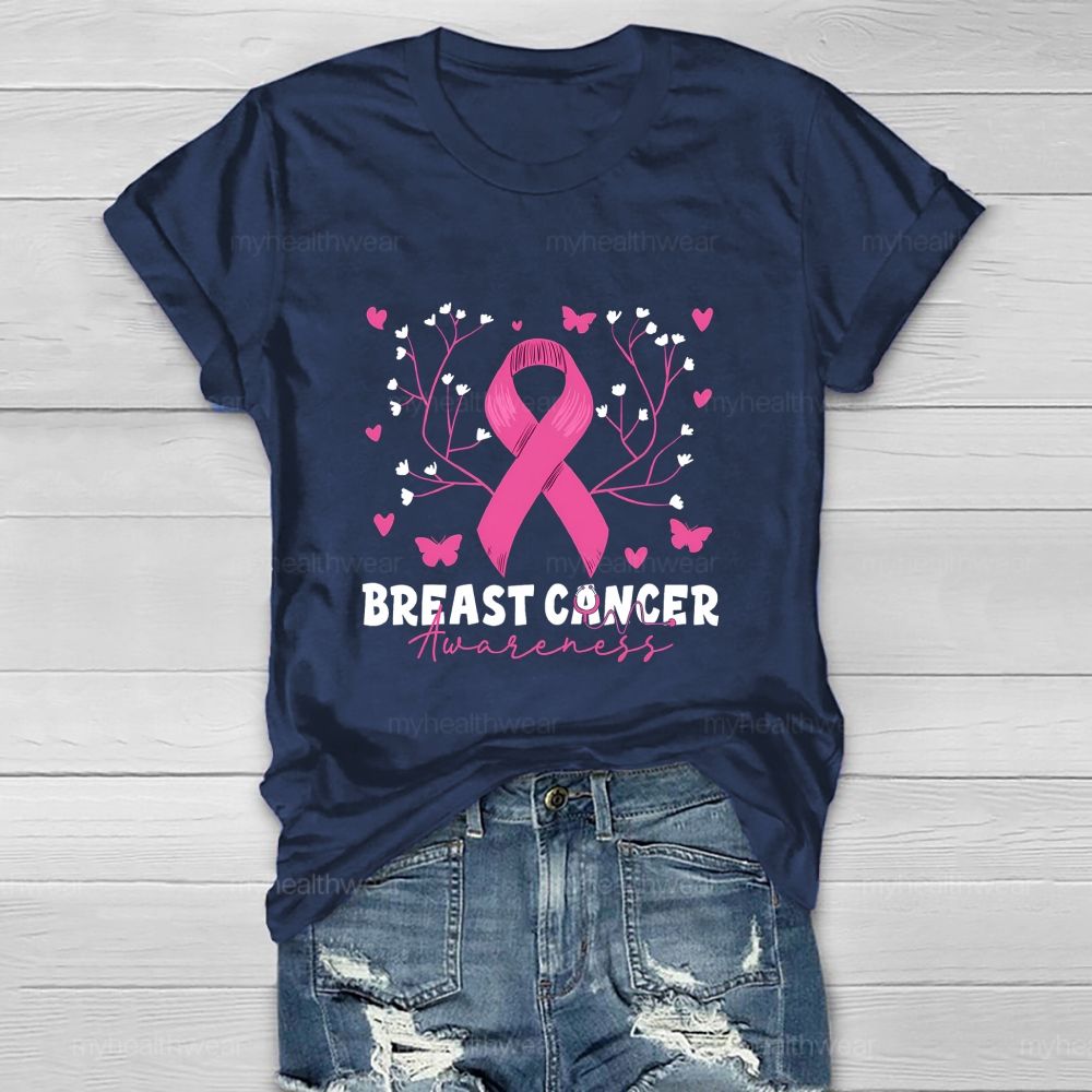 Breast Cancer Awareness Pink Heart Ribbon Healthwear T-shirt