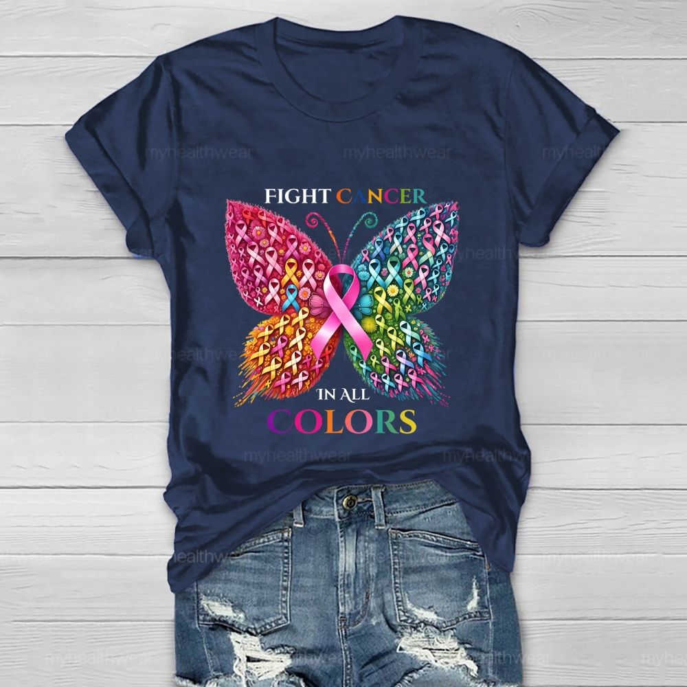 Fight Cancer In All Colors Butterfly Heart Healthwear T-Shirt