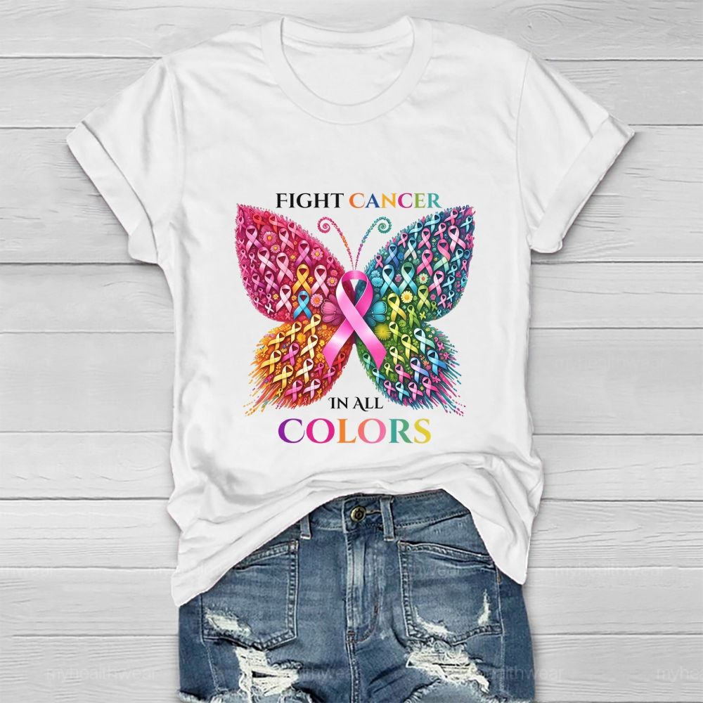 Fight Cancer In All Colors Butterfly Heart Healthwear T-Shirt