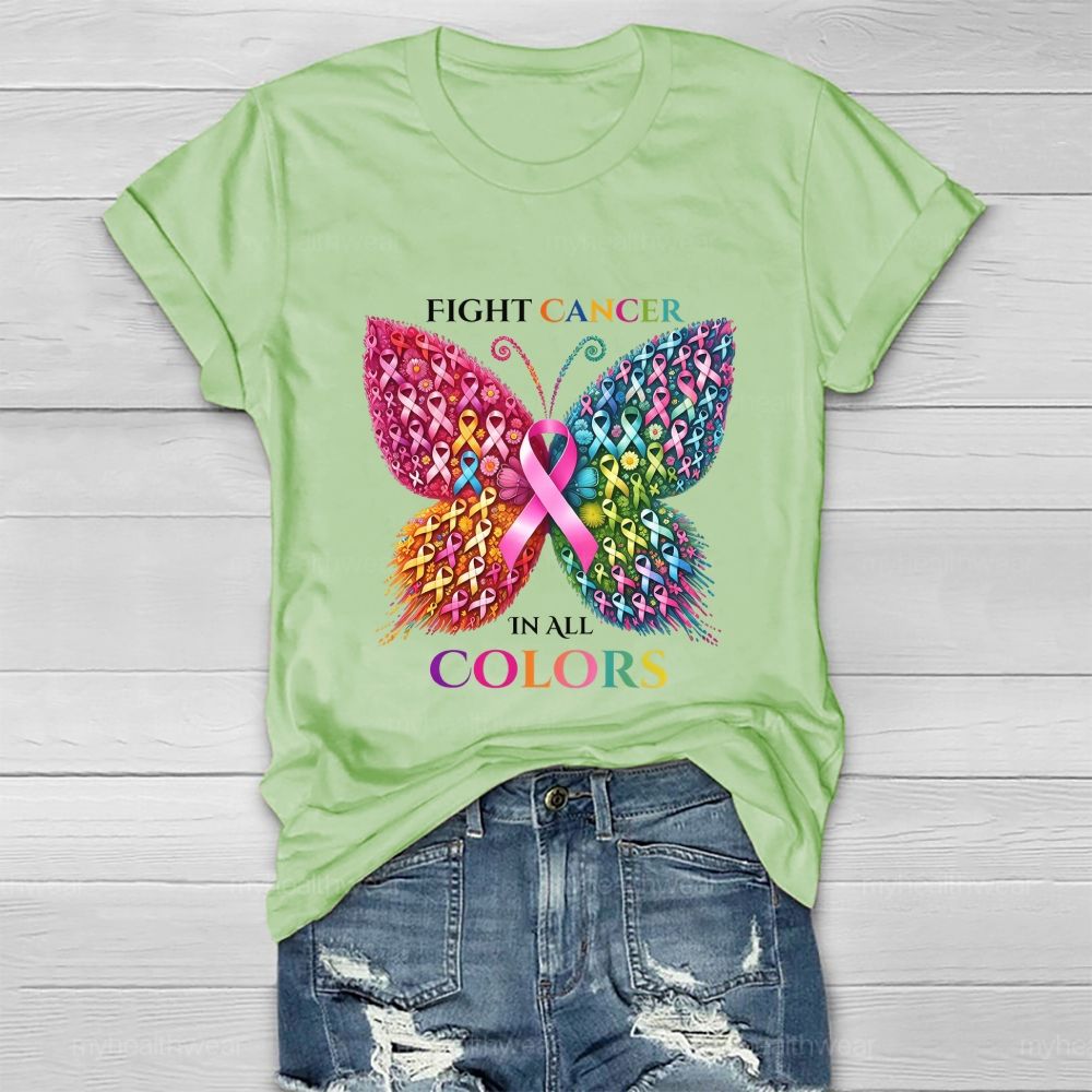 Fight Cancer In All Colors Butterfly Heart Healthwear T-Shirt