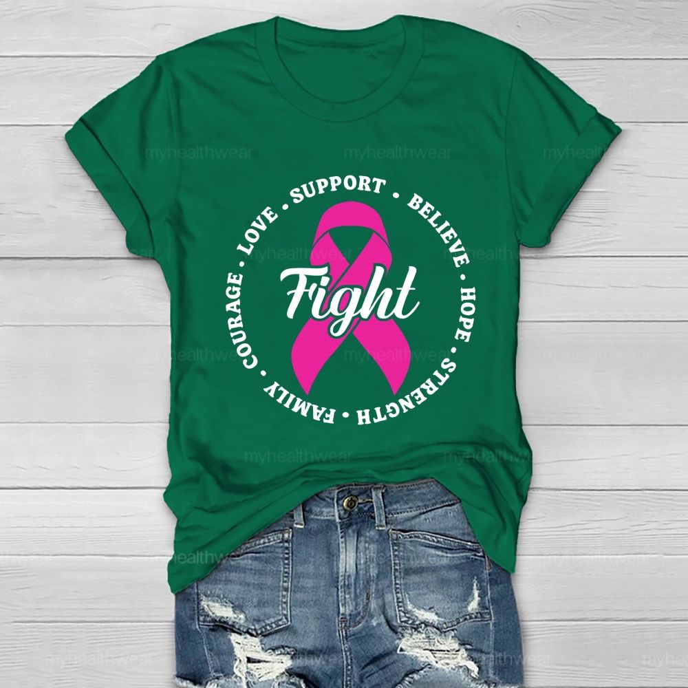 Fight Love Support Pink Ribbon Healthwear T-shirt