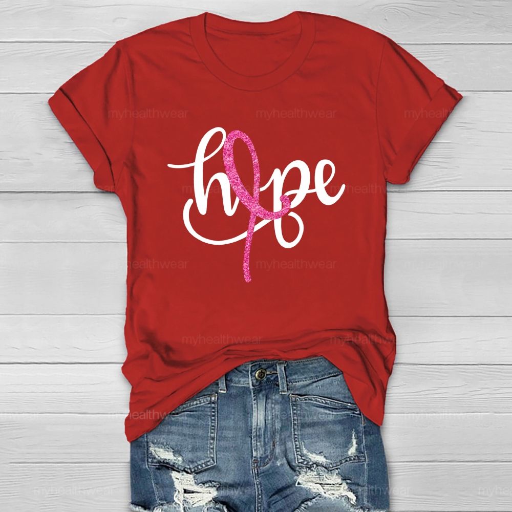 Hope Glitter Pink Ribbon Healthwear T-Shirt