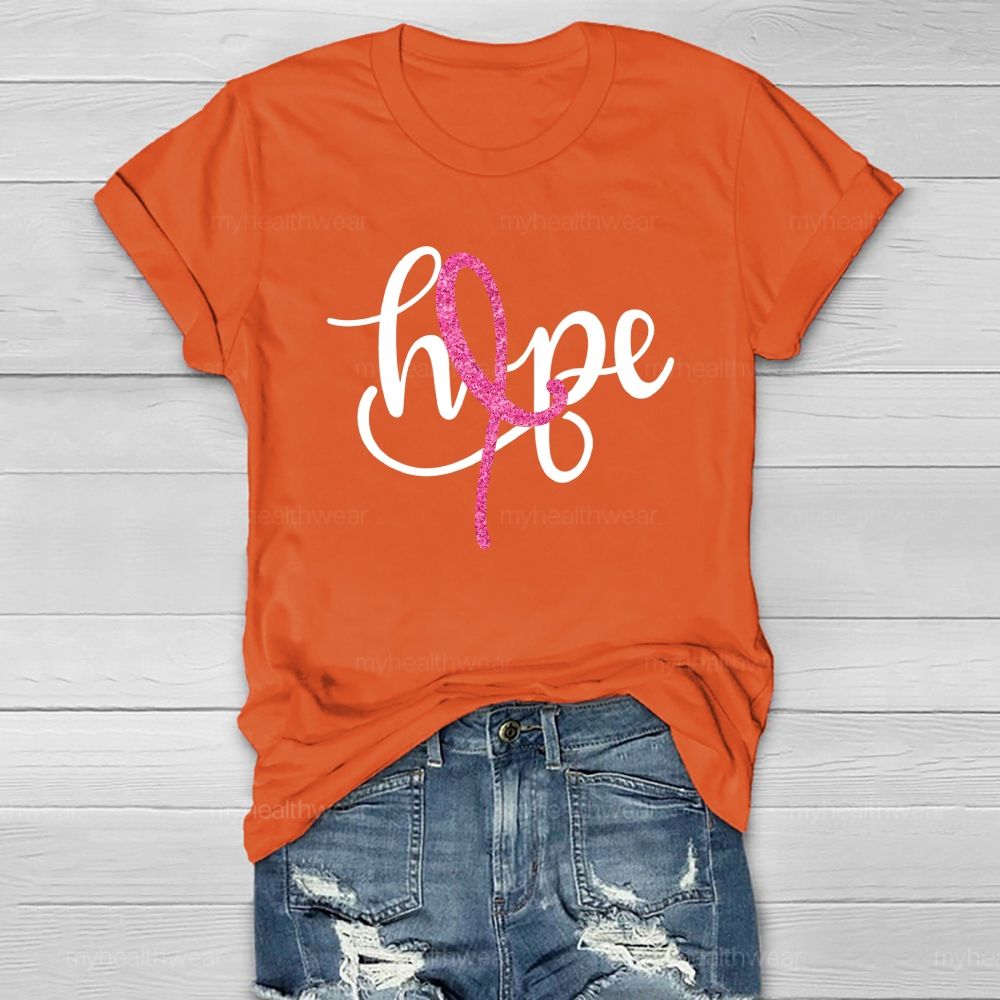Hope Glitter Pink Ribbon Healthwear T-Shirt