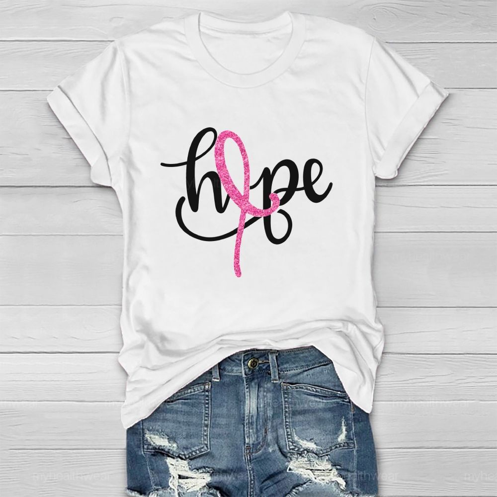 Hope Glitter Pink Ribbon Healthwear T-Shirt