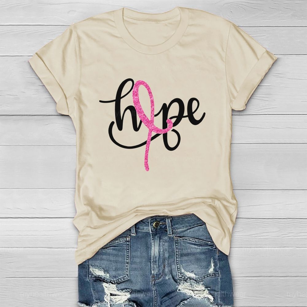 Hope Glitter Pink Ribbon Healthwear T-Shirt