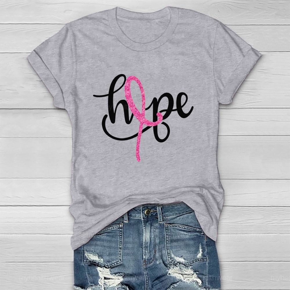 Hope Glitter Pink Ribbon Healthwear T-Shirt