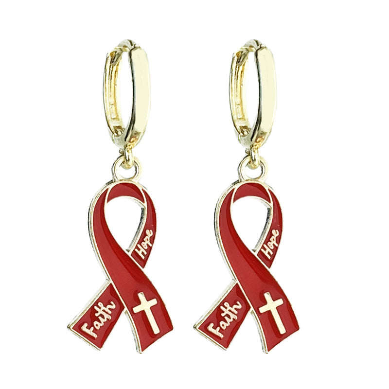 Red Ribbon Awareness Campaign Earrings Small Metal Hoop Earrings