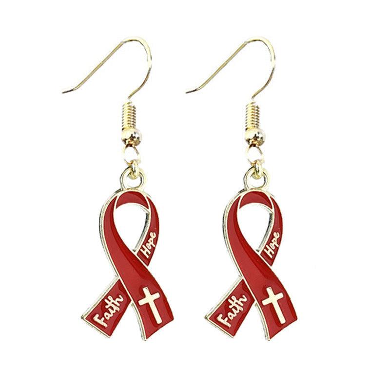 Red Ribbon Awareness Campaign Earrings Small Metal Hoop Earrings