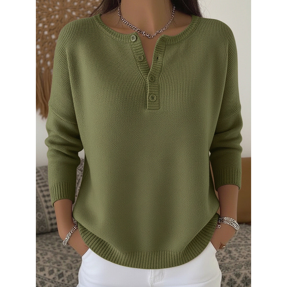 Knitted Sweater With Buttons And V-Neck