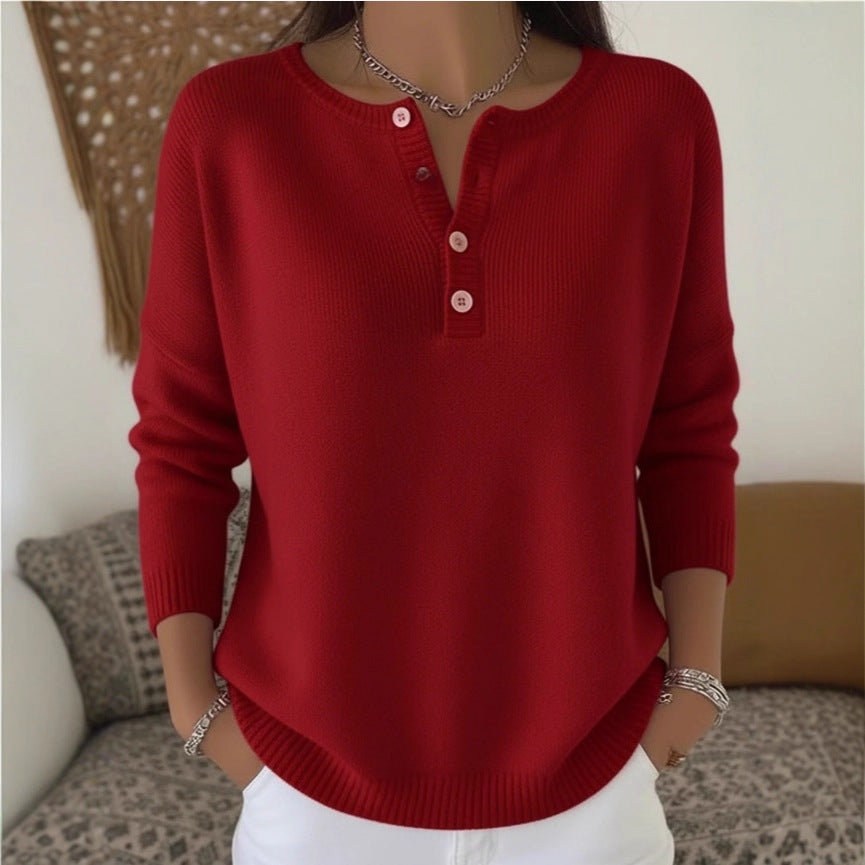 Knitted Sweater With Buttons And V-Neck