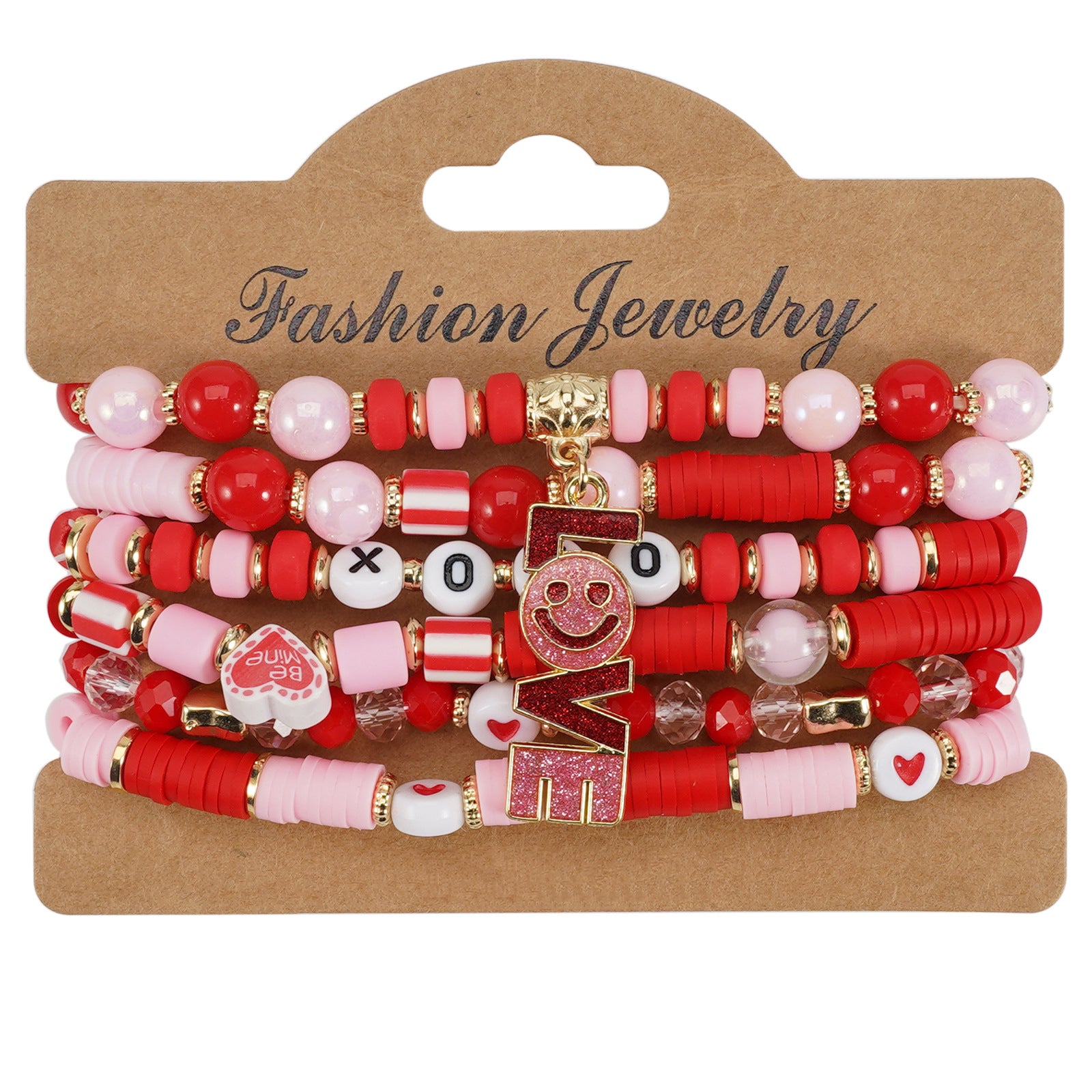 Heart-Shaped Love And Rose Flower Pendant Polymer Clay And Artificial Crystal Beaded Bracelet