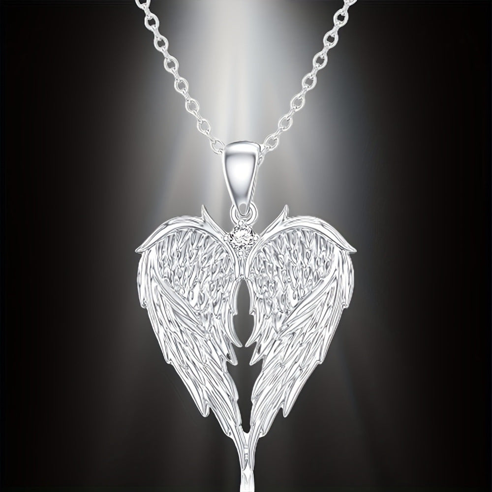 Angel Wings Heart-Shaped Pendant Necklace And Earrings Set