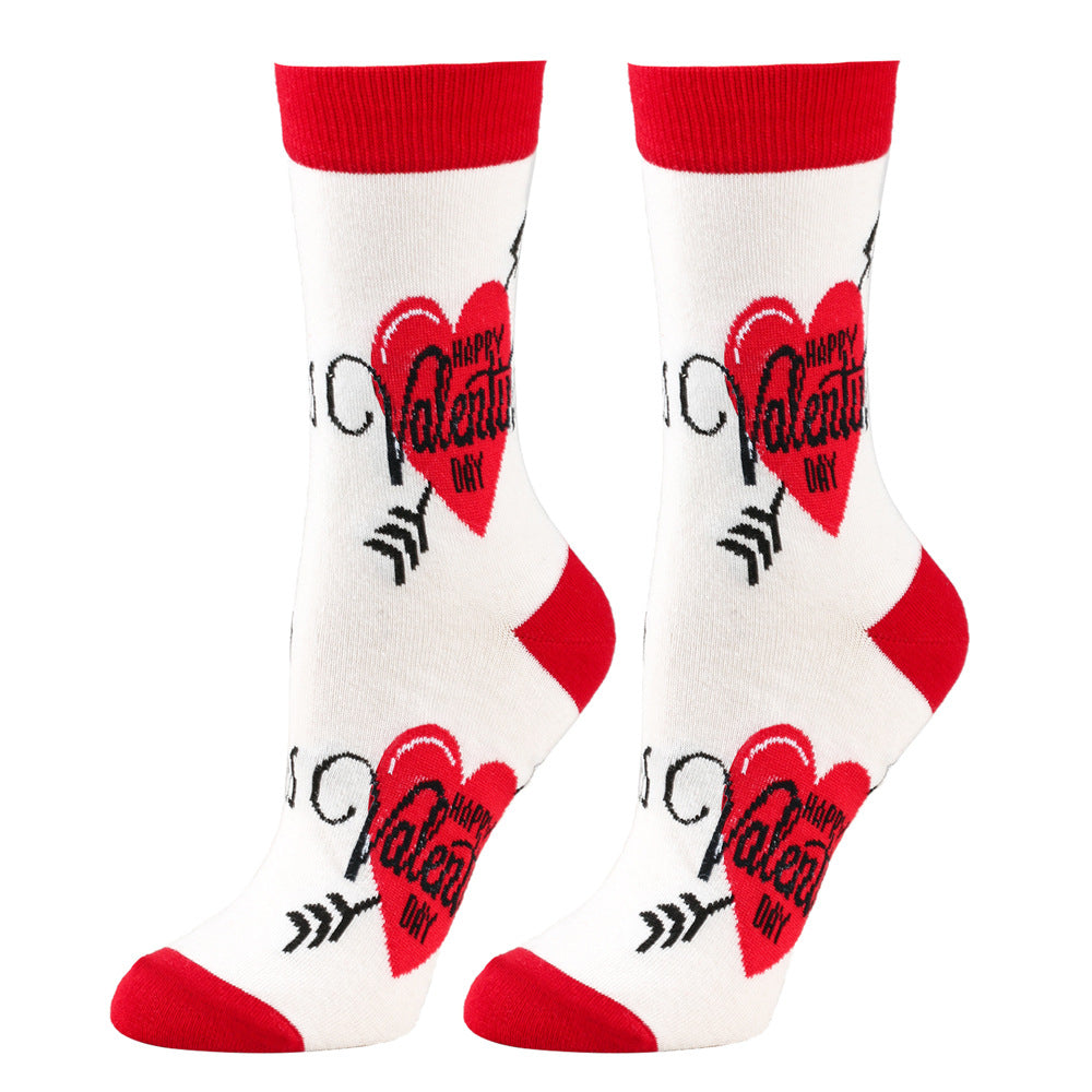 Heart-Patterned Mid-Calf Length Knitted Cotton Socks