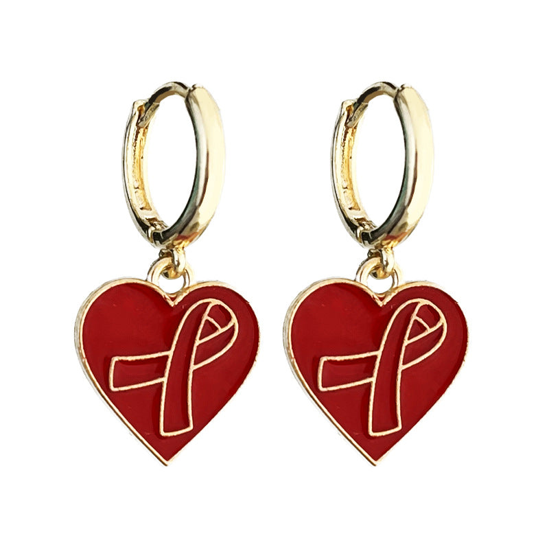Red Ribbon Awareness Campaign Earrings Small Metal Hoop Earrings