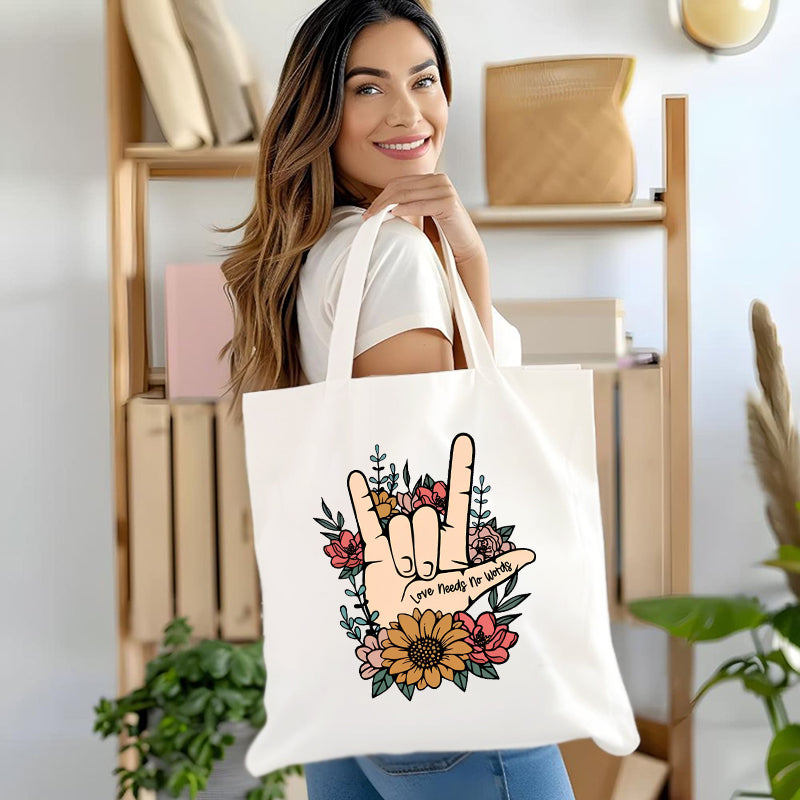 Love Need No Words Hands Sign Canvas Tote Bag