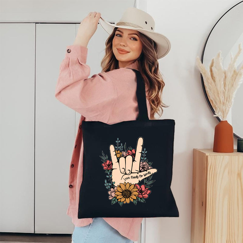 Love Need No Words Hands Sign Canvas Tote Bag