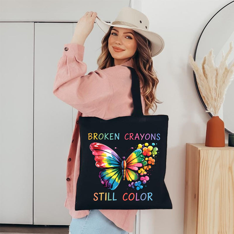 Broken Crayons Still Color Butterfly Canvas Tote Bag