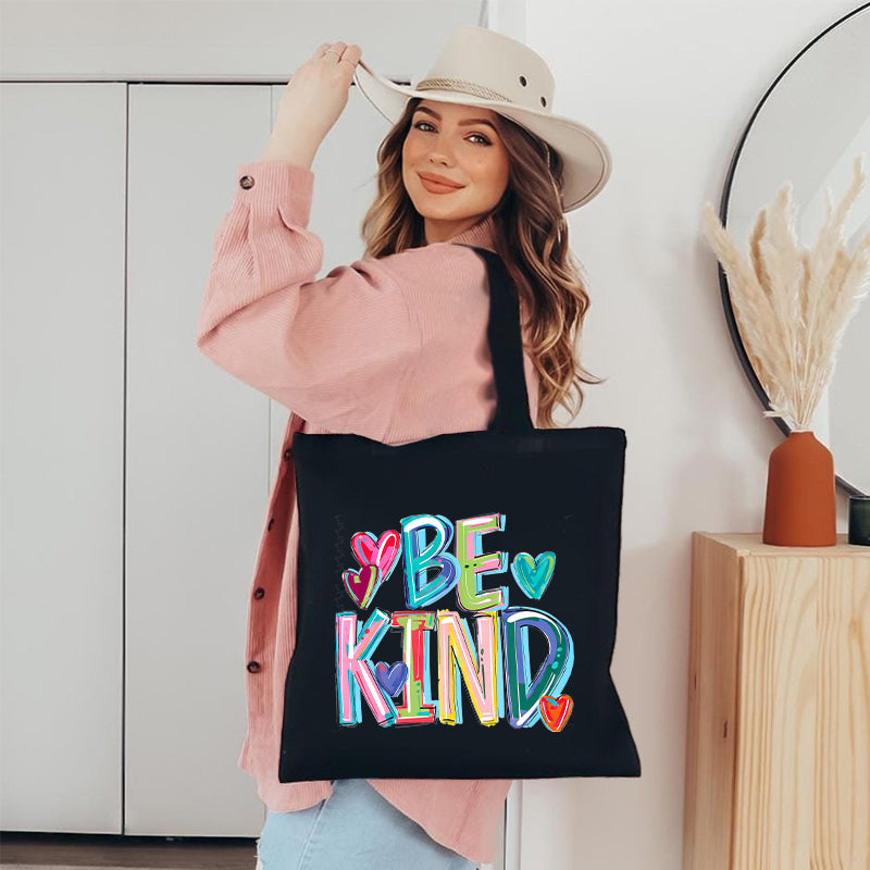 Be Kind Pink Heart Canvas Tote Bag