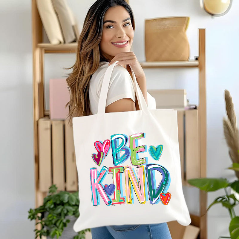 Be Kind Pink Heart Canvas Tote Bag