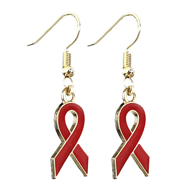 Red Ribbon Awareness Campaign Earrings Small Metal Hoop Earrings