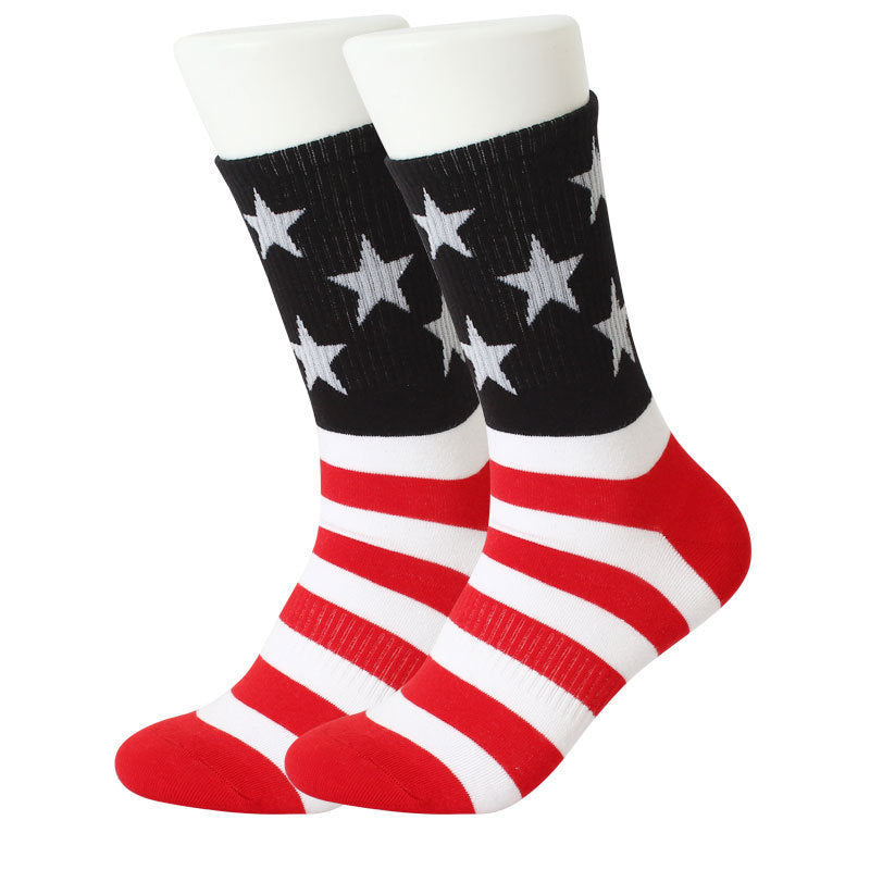 American Independence Day Themed Flag Socks With Color-Blocked Stripes And Mid-Calf Length
