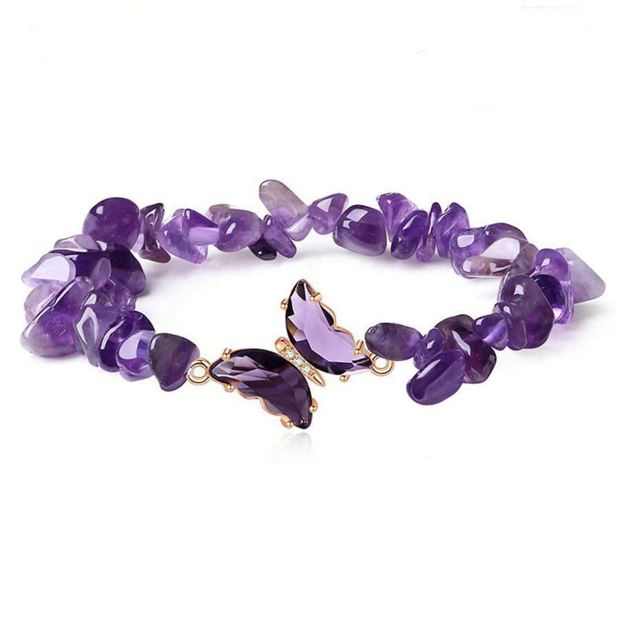 Butterfly Bead And Natural Stone Crystal Bracelet