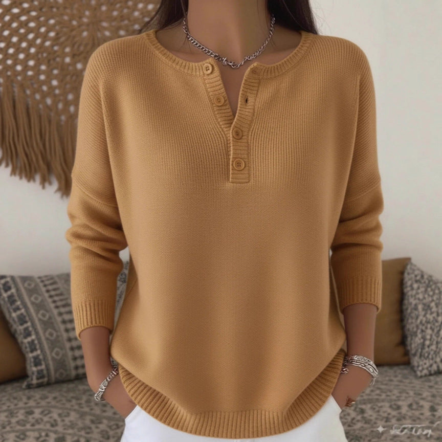 Knitted Sweater With Buttons And V-Neck