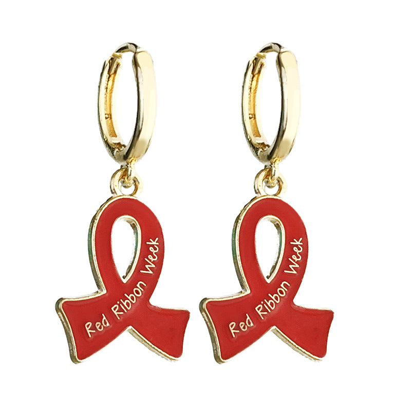 Red Ribbon Awareness Campaign Earrings Small Metal Hoop Earrings