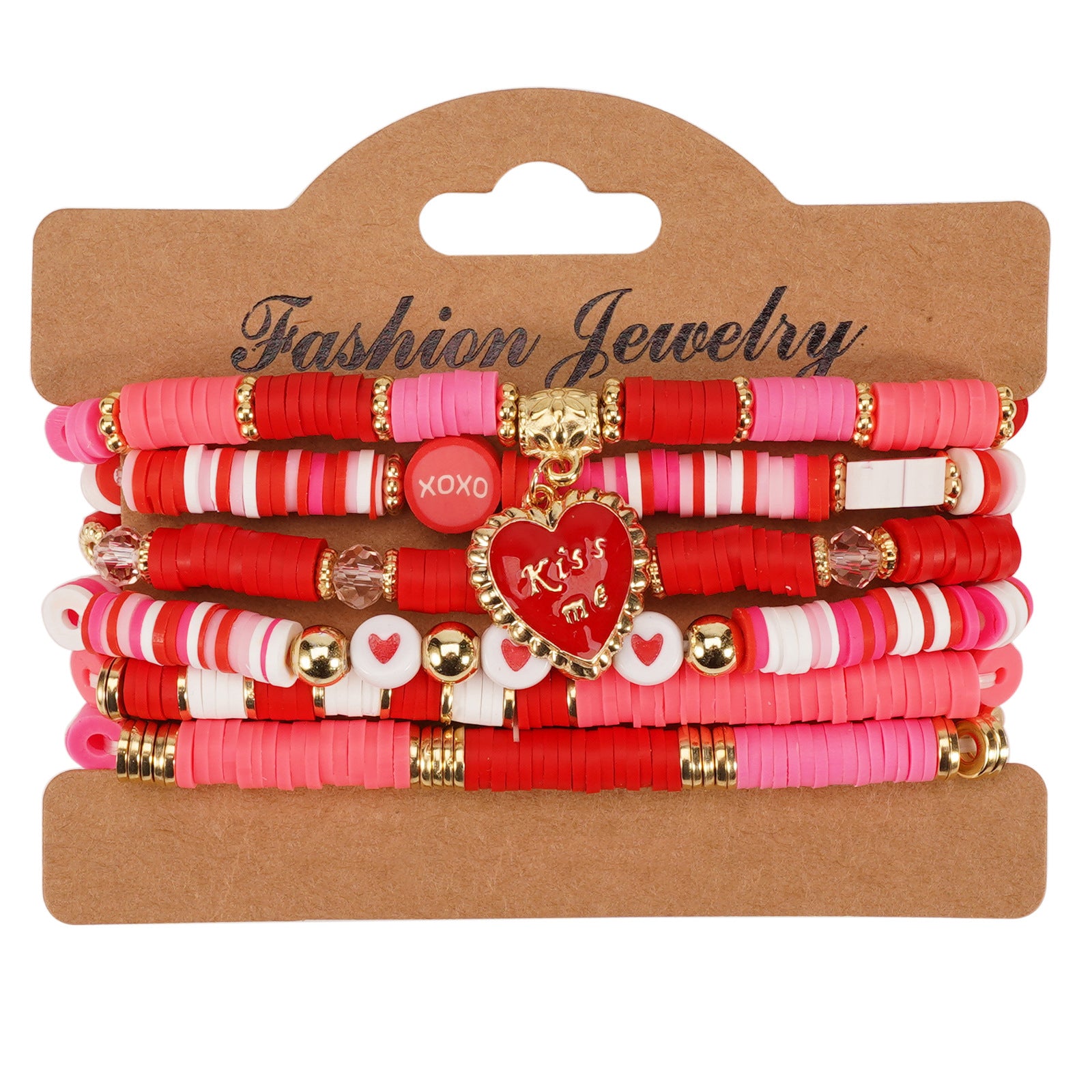 Heart-Shaped Love And Rose Flower Pendant Polymer Clay And Artificial Crystal Beaded Bracelet