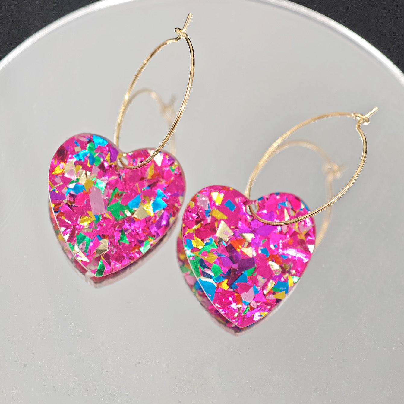 Valentine's Day Luxurious Heart-Shaped Sequin Acrylic Hoop Earrings