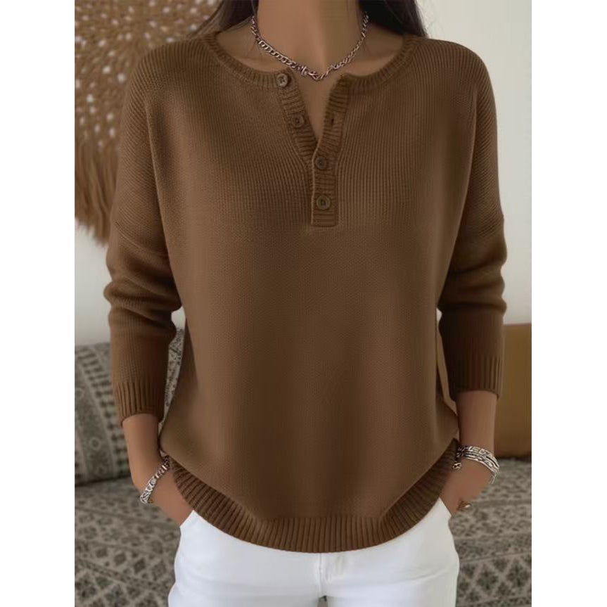 Knitted Sweater With Buttons And V-Neck