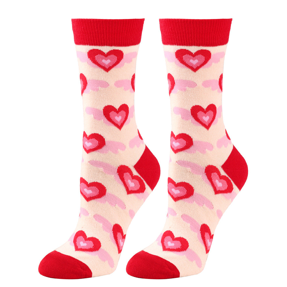 Heart-Patterned Mid-Calf Length Knitted Cotton Socks