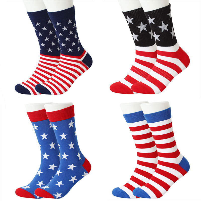American Independence Day Themed Flag Socks With Color-Blocked Stripes And Mid-Calf Length