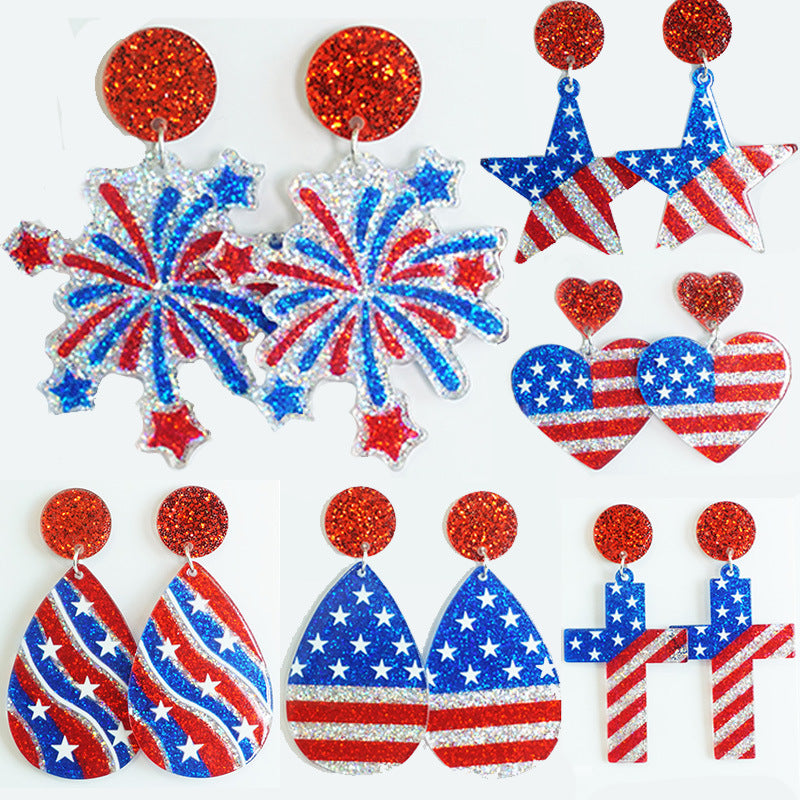 Independence Day Celebration Party American Patriotic Elements Glossy Glitter Earrings