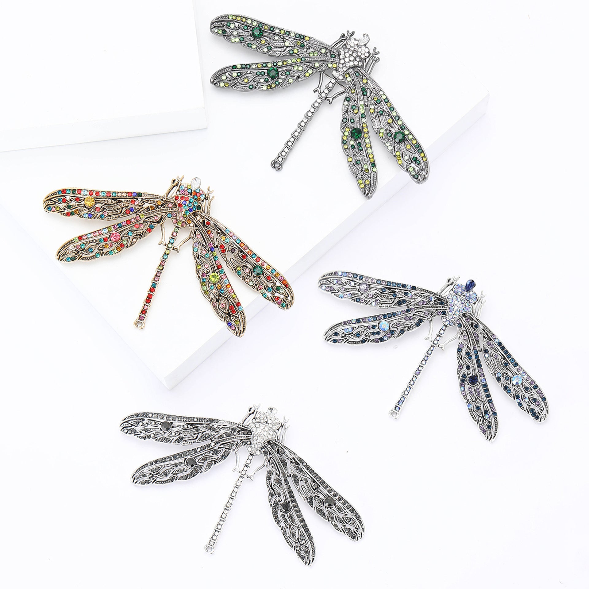 Vintage Alloy Rhinestone Dragonfly Brooch