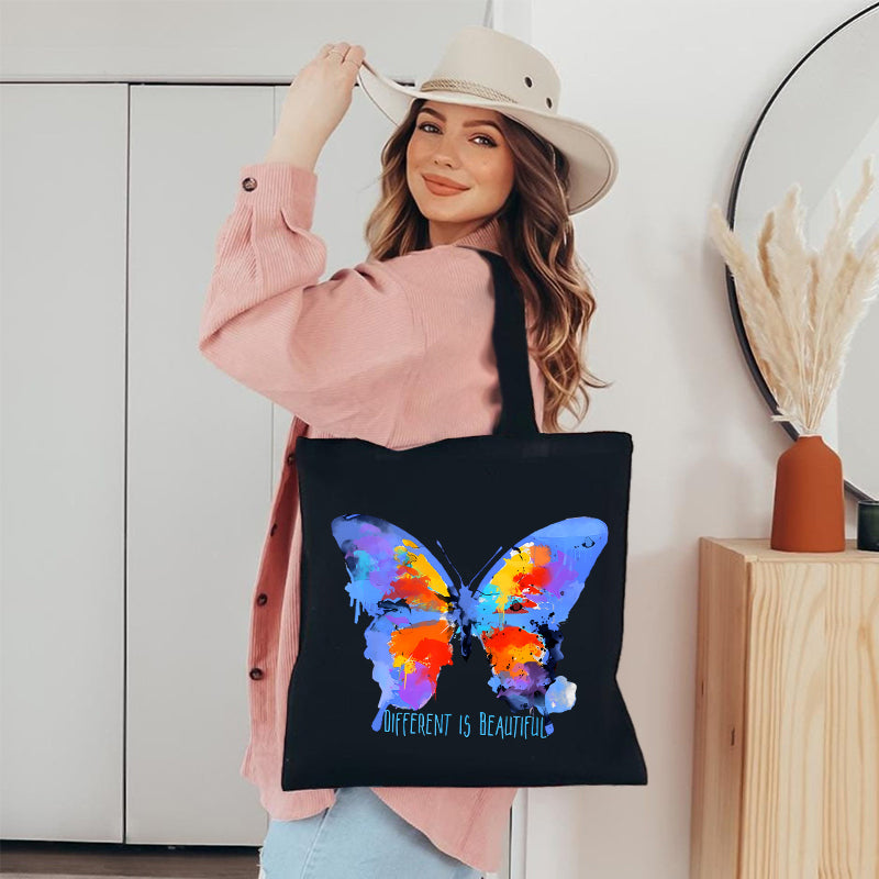 Different Is Beautiful Blue Butterfly Canvas Tote Bag