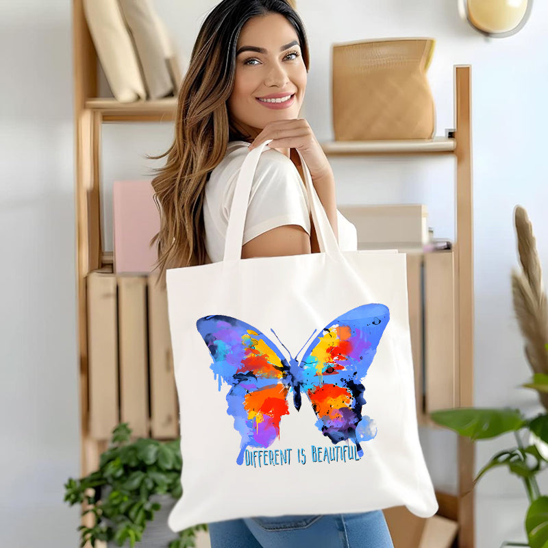 Different Is Beautiful Blue Butterfly Canvas Tote Bag