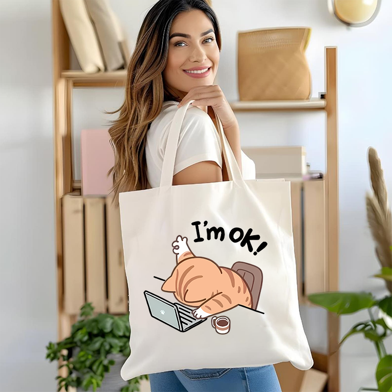 I'M Ok Tired Cat Canvas Tote Bag