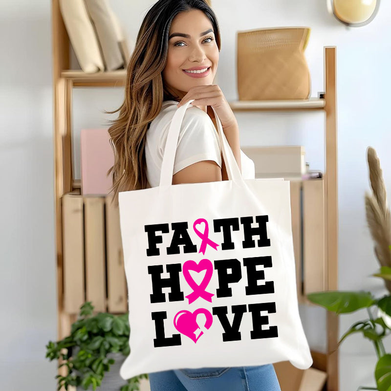 Faith Hope Love Pink Heart Canvas Tote Bag