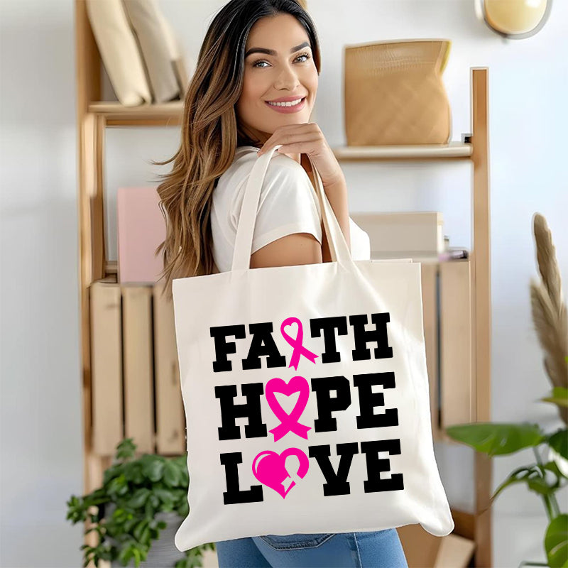 Faith Hope Love Pink Heart Canvas Tote Bag