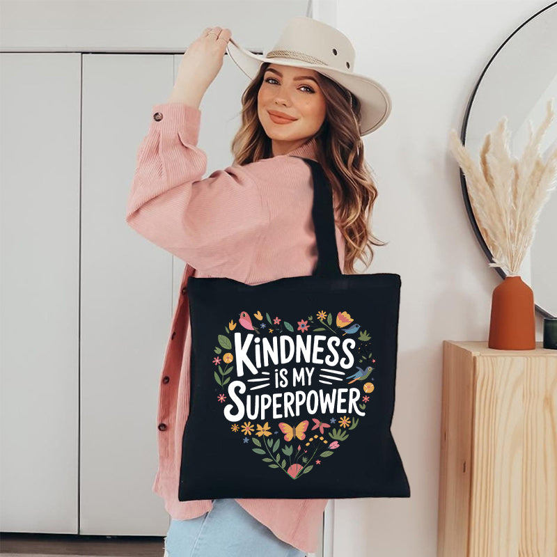Kindness Is My Superpower Floral Canvas Tote Bag