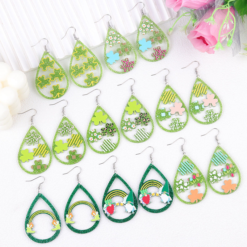 St. Patrick's Day Clover Acrylic Cutout Earrings