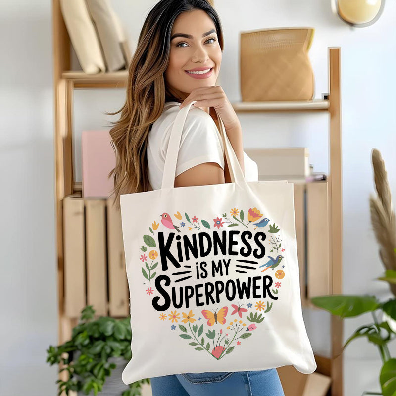 Kindness Is My Superpower Floral Canvas Tote Bag