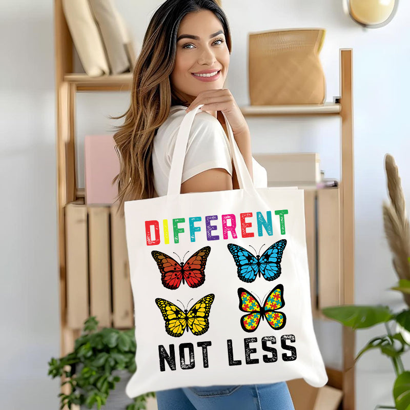 Different Not Less Colorful Butterfly Canvas Tote Bag