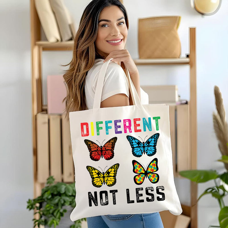 Different Not Less Colorful Butterfly Canvas Tote Bag