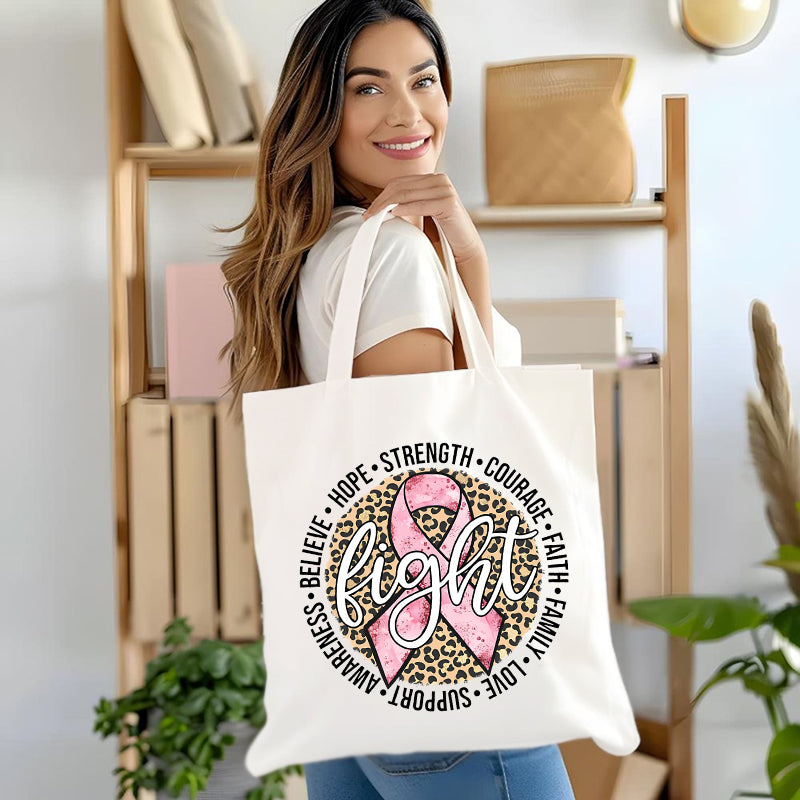 Leopard Pink Ribbon Canvas Tote Bag