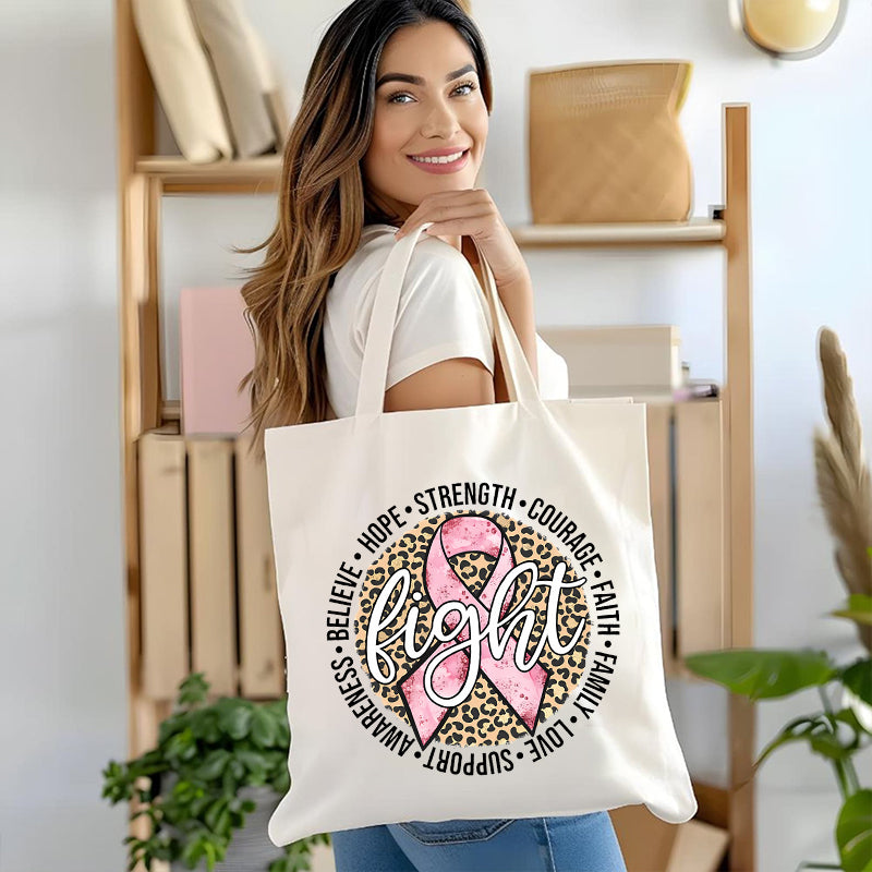 Leopard Pink Ribbon Canvas Tote Bag