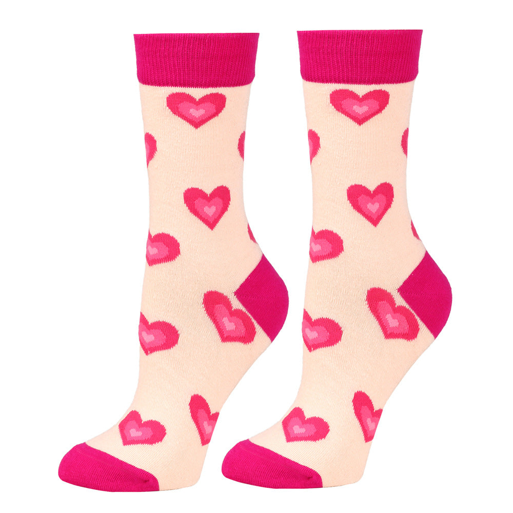 Heart-Patterned Mid-Calf Length Knitted Cotton Socks