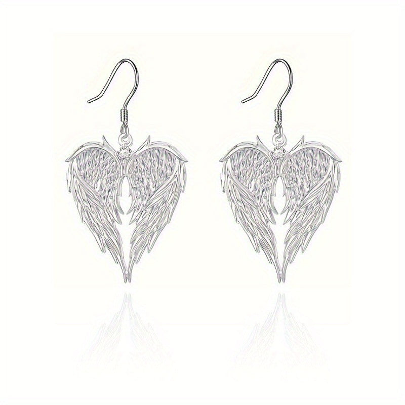 Angel Wings Heart-Shaped Pendant Necklace And Earrings Set